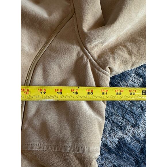 Vintage Suede Tan-White Fur Jacket/Coat Zip Up Maurices Y2K Hooded Women’s Large - Picture 11 of 11